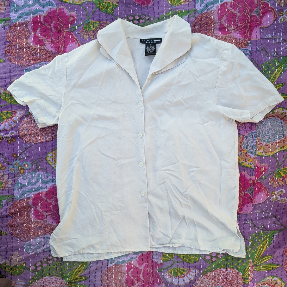 White Short Sleeve Button-Up Shirt